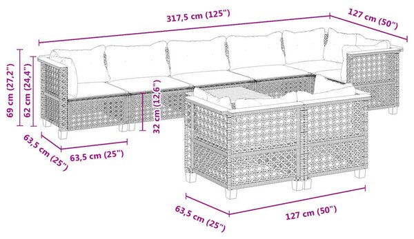 VidaXL Polyrattan Kerti Ülőgarnitúra - 9 részes - Szürke