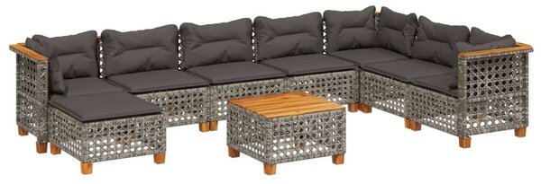 Polyrattan Kerti Ülőgarnitúra - 9 részes - Szürke