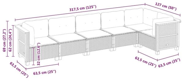VidaXL Polyrattan Kerti Ülőgarnitúra - 6 részes - Fekete