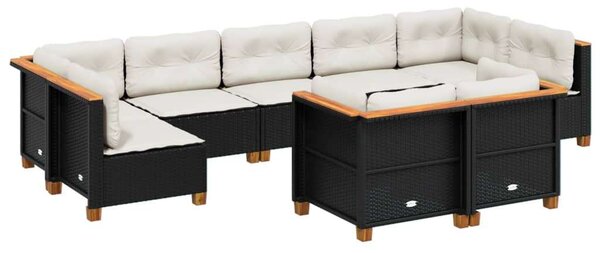 VidaXL Polyrattan Kerti Ülőgarnitúra - 9 részes - Fekete