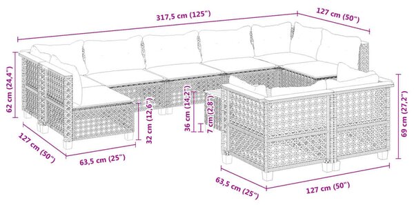 VidaXL Polyrattan Kerti Ülőgarnitúra - 10 részes - Szürke