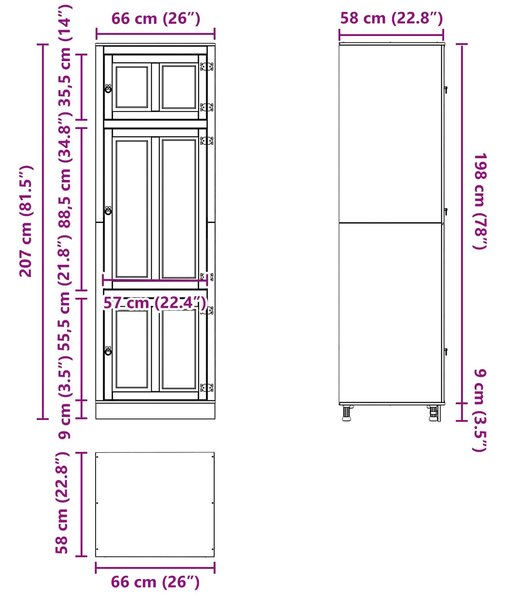 VidaXL Cabinet SKI Mézes Barna 66 x 58 x 207 cm Tömör fenyőfa
