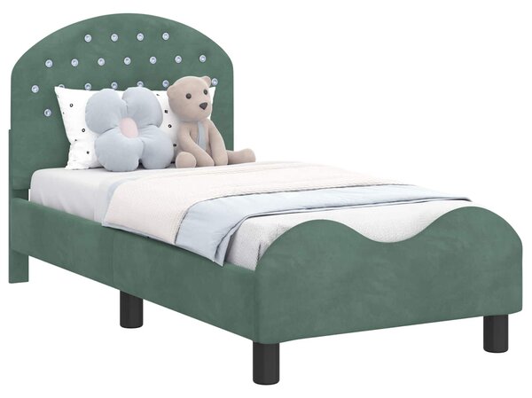 VidaXL Gyerekágy keret fejtámlával Tengeri Zöld 70 x 140 cm Bársony