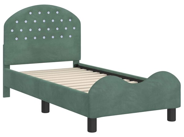 VidaXL Gyerekágy keret fejtámlával Tengeri Zöld 70 x 140 cm Bársony