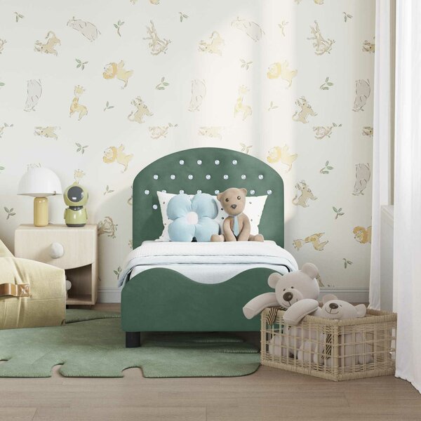 VidaXL Gyerekágy keret fejtámlával Tengeri Zöld 70 x 140 cm Bársony