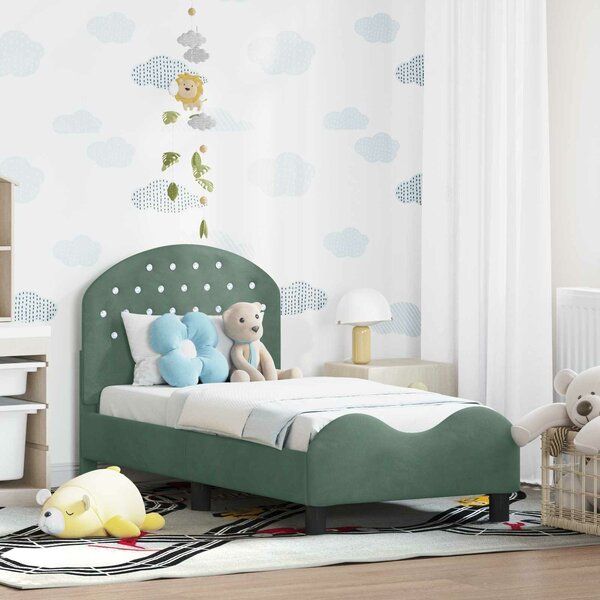 VidaXL Gyerekágy keret fejtámlával Tengeri Zöld 70 x 140 cm Bársony