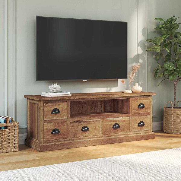 VidaXL TV állvány fiókkal Természetes 110 x 30 x 40 cm Tömör Teakfa