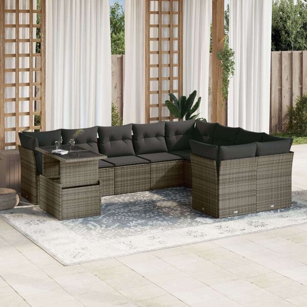 VidaXL Polyrattan Kerti Ülőgarnitúra - 10 részes - Szürke