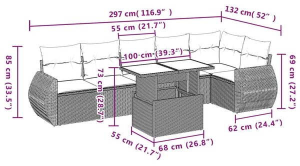 VidaXL 7 részes szürke polyrattan kerti ülőgarnitúra párnákkal