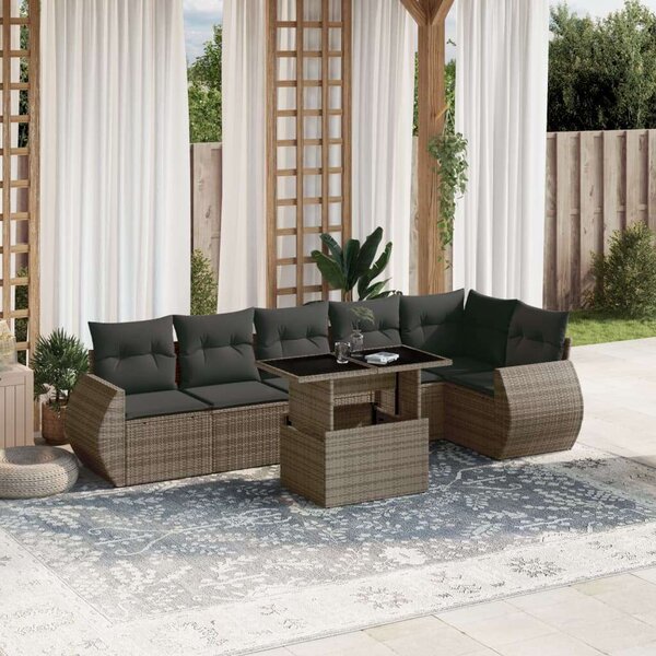 VidaXL 7 részes szürke polyrattan kerti ülőgarnitúra párnákkal