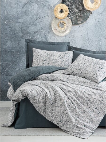 Fehér-szürke kétszemélyes hosszabbított renforcé pamut ágyneműhuzat 260x220 cm Molly – Mijolnir
