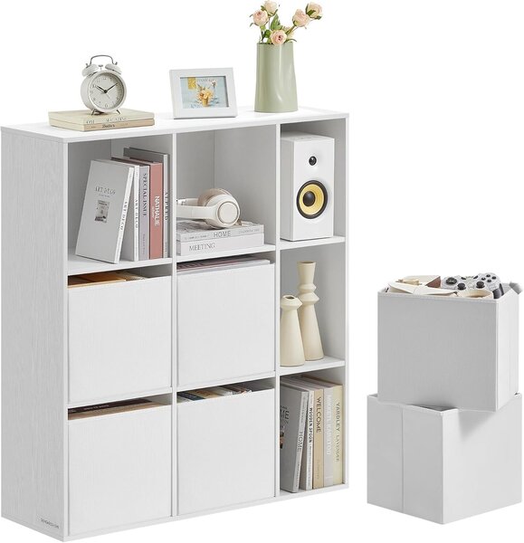 Moduláris polc 9 rekesszel és 6 fiókkal, forgácslap és MDF, 83x27x92 cm, fehér
