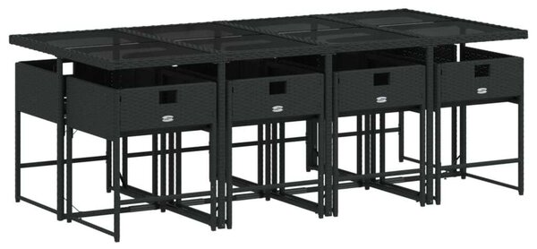 VidaXL Polyrattan Kerti Étkezőgarnitúra - 9 részes - Fekete