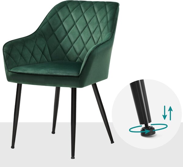 Kárpitozott velúr nappali szék karfával, 110 kg teherbírás, 63x60x85 cm, zöld