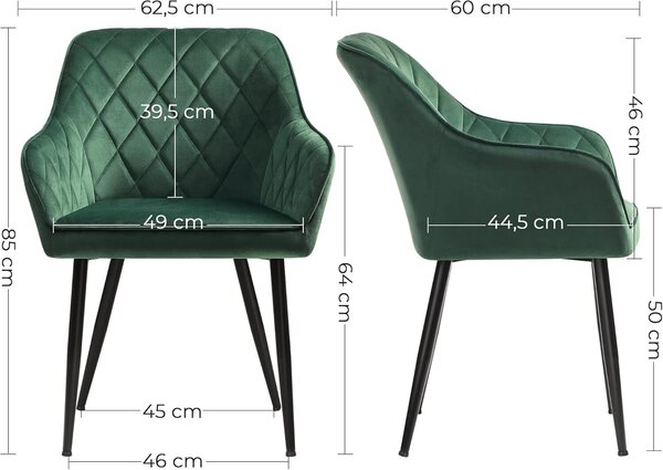 Kárpitozott velúr nappali szék karfával, 110 kg teherbírás, 63x60x85 cm, zöld