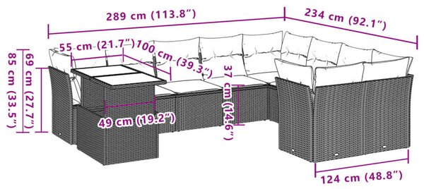 VidaXL Polyrattan Kerti Ülőgarnitúra - 10 részes - Fekete