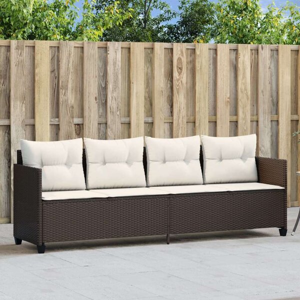 VidaXL barna polyrattan napozóágy párnával