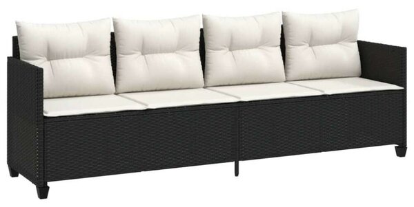 VidaXL fekete polyrattan napozóágy párnával