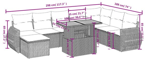 VidaXL Polyrattan Kerti Ülőgarnitúra - 9 részes - Fekete