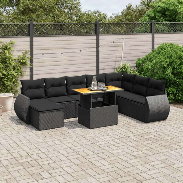 VidaXL Polyrattan Kerti Ülőgarnitúra - 9 részes - Fekete