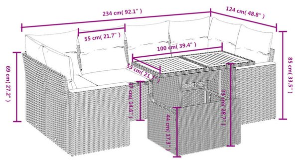 VidaXL Polyrattan Kerti Ülőgarnitúra - 7 részes - Fekete