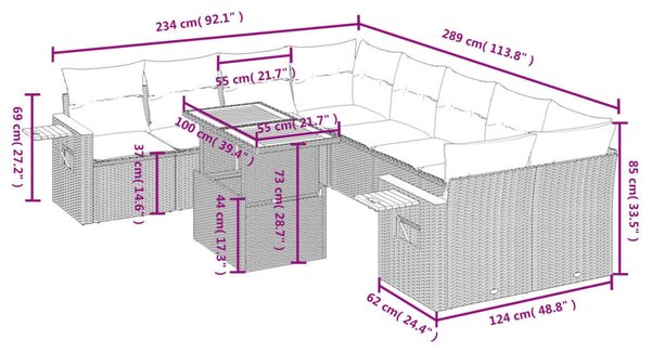VidaXL Polyrattan Kerti Ülőgarnitúra - 9 részes - Fekete