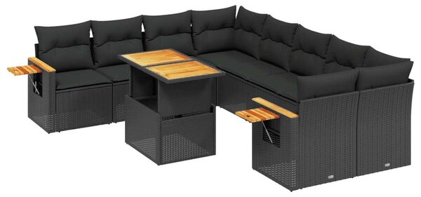 Polyrattan Kerti Ülőgarnitúra - 9 részes - Fekete