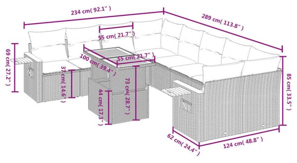 VidaXL Polyrattan Kerti Ülőgarnitúra - 9 részes - Fekete