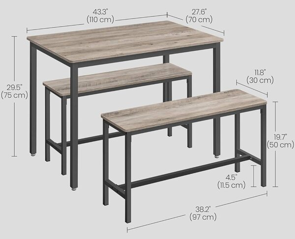 Étkezőasztal 2 paddal, ipari design, 110x70x75 cm, Sonoma tölgy