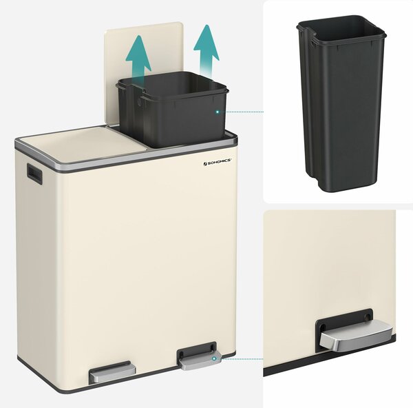SONGMICS dupla szemetes, 2x30l, krémszínű