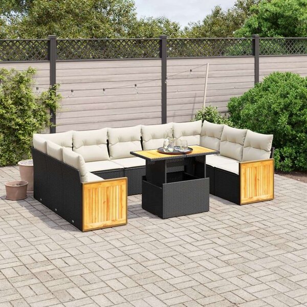 VidaXL Polyrattan Kerti Ülőgarnitúra - 10 részes - Fekete