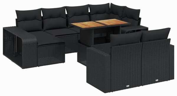VidaXL Polyrattan Kerti Ülőgarnitúra - 11 részes - Fekete
