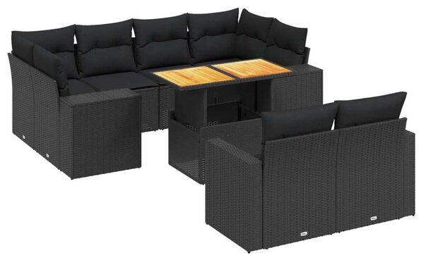 VidaXL Polyrattan Kerti Ülőgarnitúra - 11 részes - Fekete