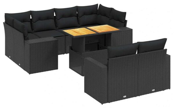 VidaXL Polyrattan Kerti Ülőgarnitúra - 11 részes - Fekete
