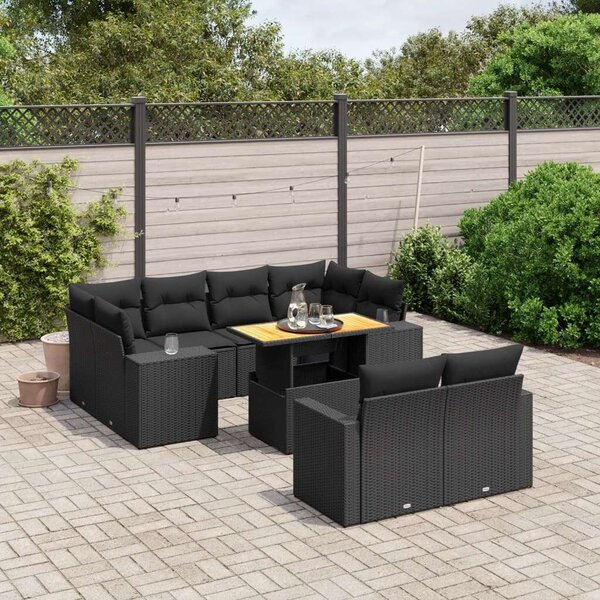 VidaXL Polyrattan Kerti Ülőgarnitúra - 11 részes - Fekete