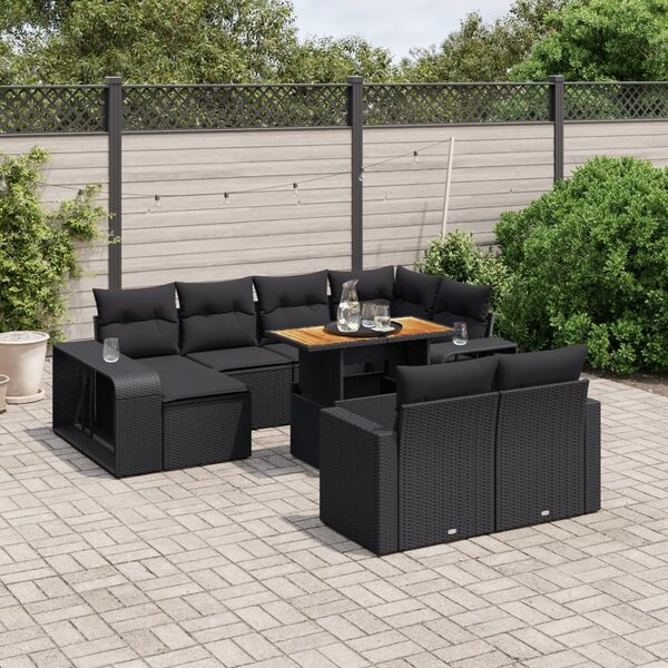 VidaXL Polyrattan Kerti Ülőgarnitúra - 11 részes - Fekete