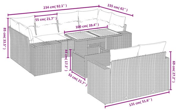 VidaXL Polyrattan Kerti Ülőgarnitúra - 11 részes - Fekete