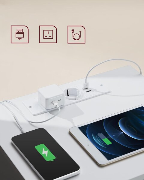 Éjjeliszekrény 2 darabos szett, 2 hálózati aljzattal és 2 usb-porttal, fehér színben