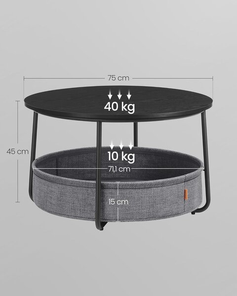 Kerek dohányzóasztal 75 cm átmérőjű, tintafekete-pala szürke