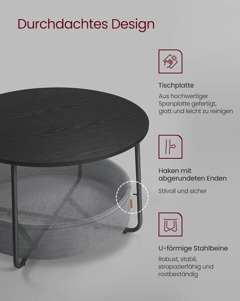 Kerek dohányzóasztal 75 cm átmérőjű, tintafekete-pala szürke