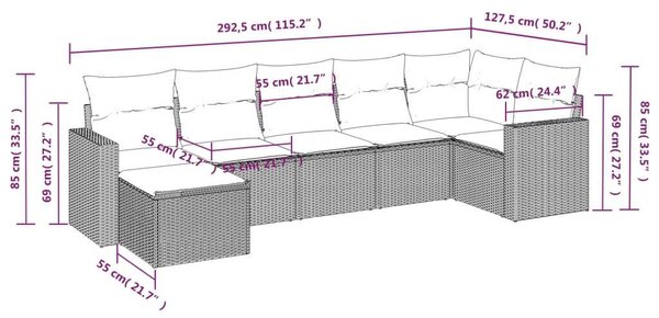Polyrattan Kerti Ülőgarnitúra - 7 részes - Fekete