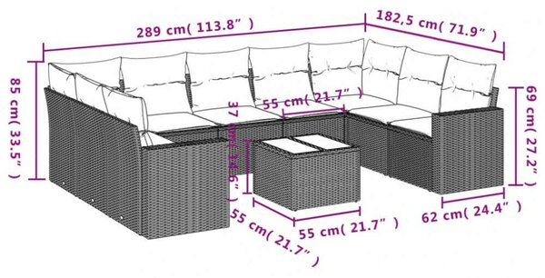 VidaXL Polyrattan Kerti Ülőgarnitúra - 10 részes - Fekete