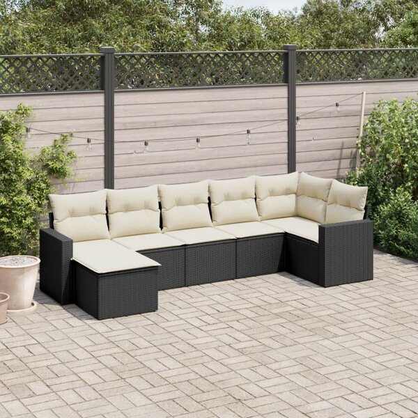 Polyrattan Kerti Ülőgarnitúra - 7 részes - Fekete