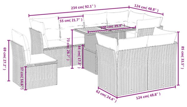 VidaXL Polyrattan Kerti Ülőgarnitúra - 9 részes