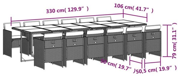 VidaXL Polyrattan Kerti Étkezőgarnitúra - 13 részes - Szürke