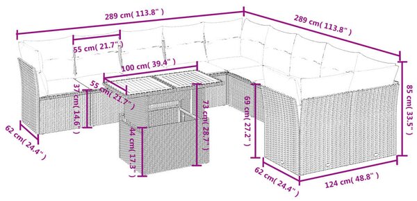 VidaXL Polyrattan Kerti Ülőgarnitúra - 11 részes - Szürke