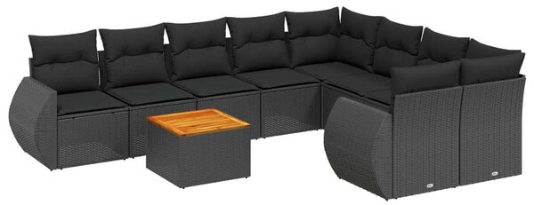 VidaXL 9 részes fekete polyrattan kerti ülőgarnitúra párnákkal