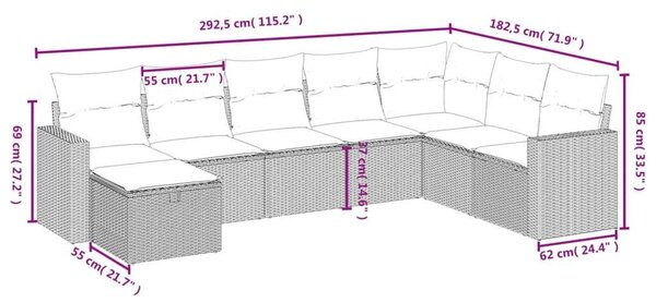 VidaXL Polyrattan Kerti Ülőgarnitúra - 8 részes - Bézs