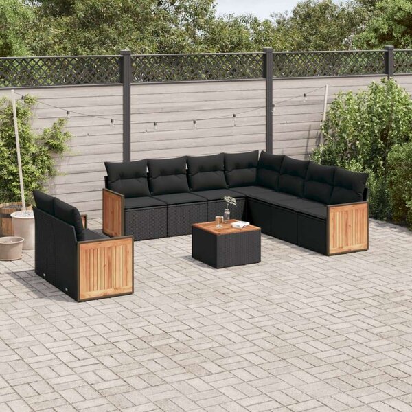 VidaXL Polyrattan Kerti Ülőgarnitúra - 10 részes - Fekete