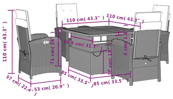 VidaXL 5 részes Kerti Étkezőgarnitúra - Bézs Polyrattan